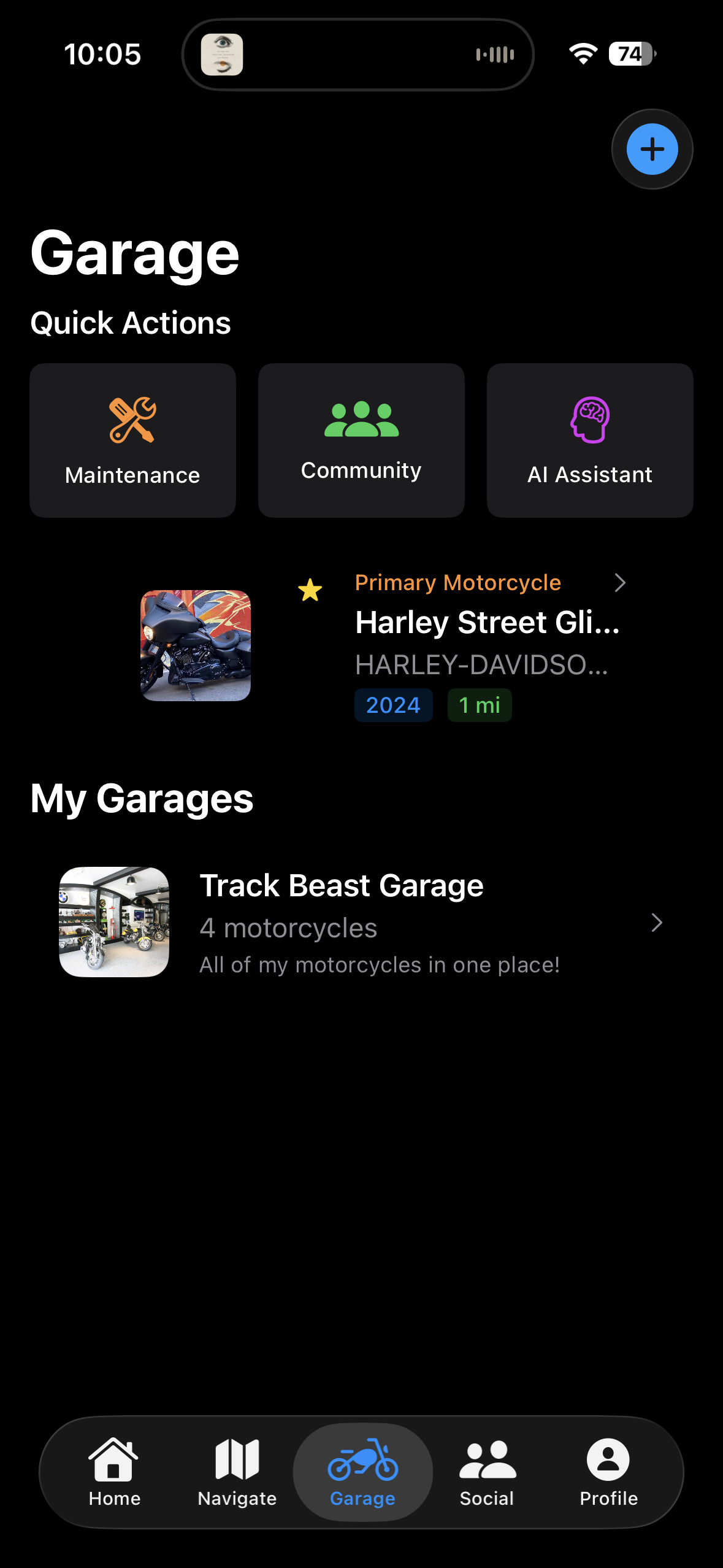 MotoRev Garage Screen